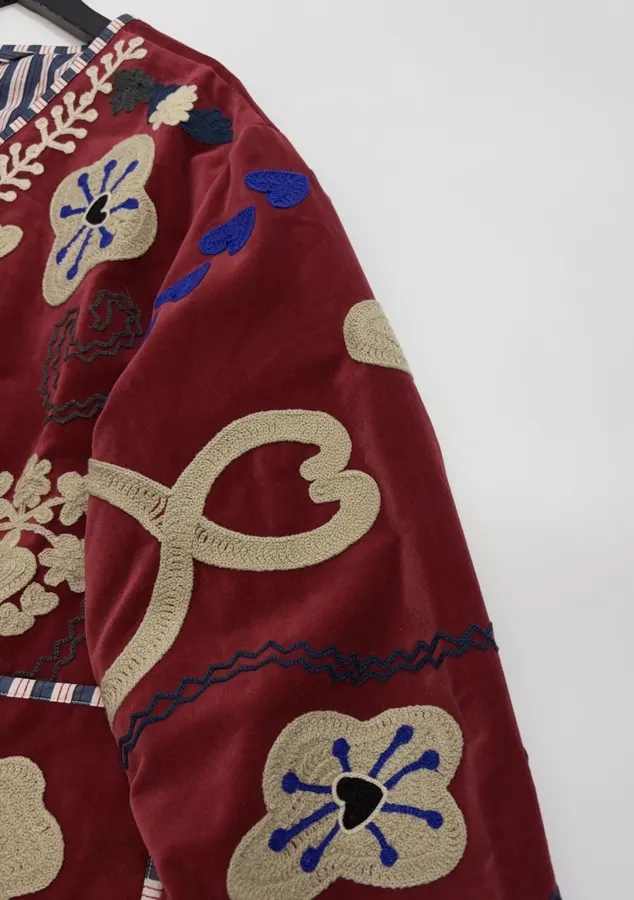 Velvet appliqué 3D-embroidered structured blazer with striped lining in As Shown, product view 06