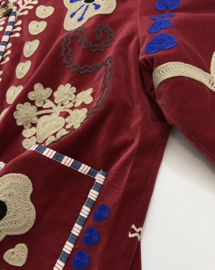 Velvet appliqué 3D-embroidered structured blazer with striped lining in As Shown, product view 10