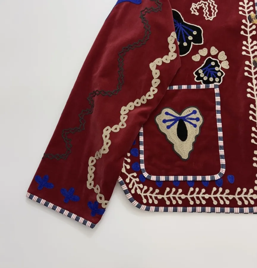 Velvet appliqué 3D-embroidered structured blazer with striped lining in As Shown, product view 12