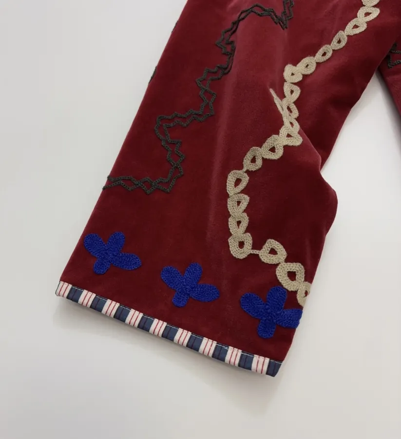 Velvet appliqué 3D-embroidered structured blazer with striped lining in As Shown, product view 13