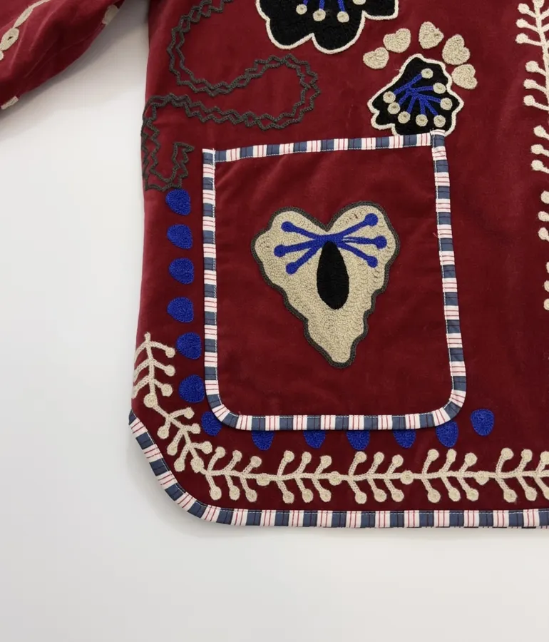 Velvet appliqué 3D-embroidered structured blazer with striped lining in As Shown, product view 14