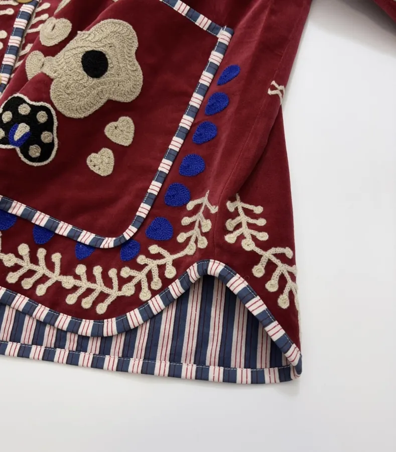 Velvet appliqué 3D-embroidered structured blazer with striped lining in As Shown, product view 17