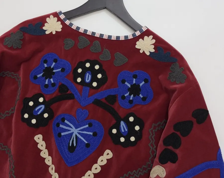 Velvet appliqué 3D-embroidered structured blazer with striped lining in As Shown, product view 19