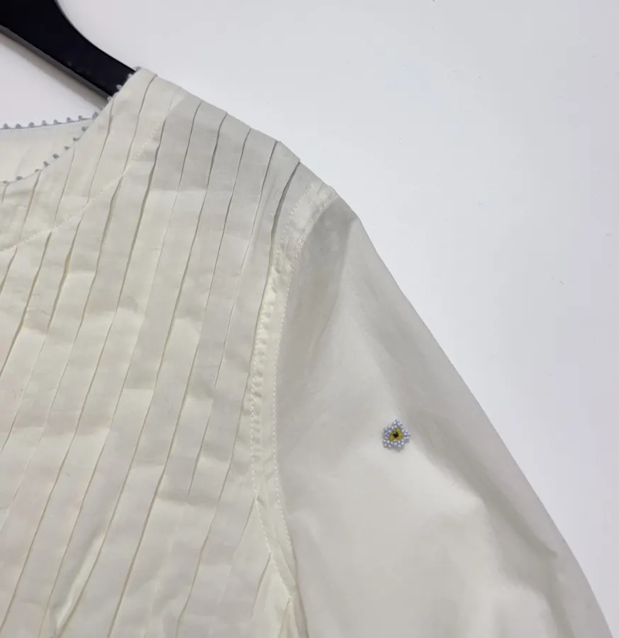 复古 压褶手工钉珠彩色立体花朵 宽松拼色衬衫连衣裙，As Shown，商品图 5