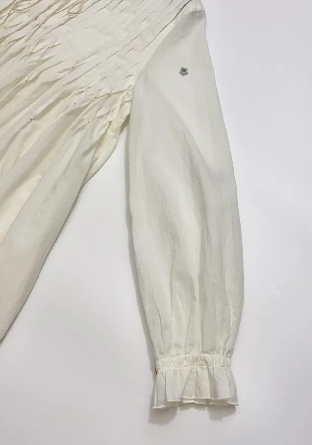 复古 压褶手工钉珠彩色立体花朵 宽松拼色衬衫连衣裙，As Shown，商品图 6