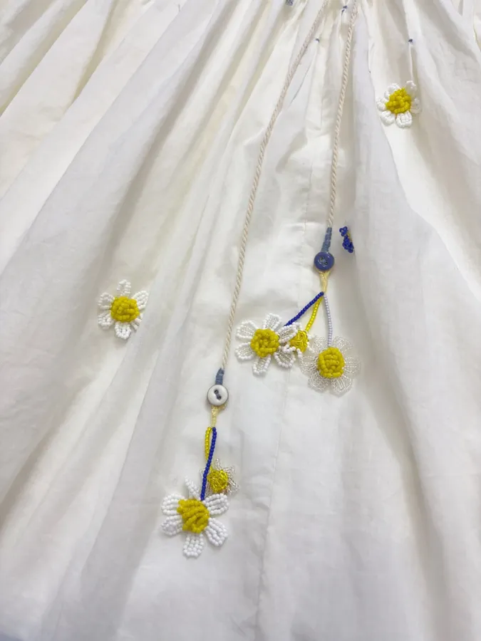 复古 压褶手工钉珠彩色立体花朵 宽松拼色衬衫连衣裙，As Shown，商品图 9