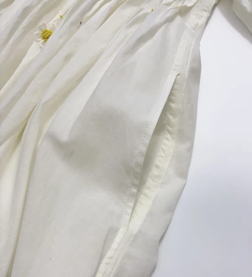 复古 压褶手工钉珠彩色立体花朵 宽松拼色衬衫连衣裙，As Shown，商品图 12
