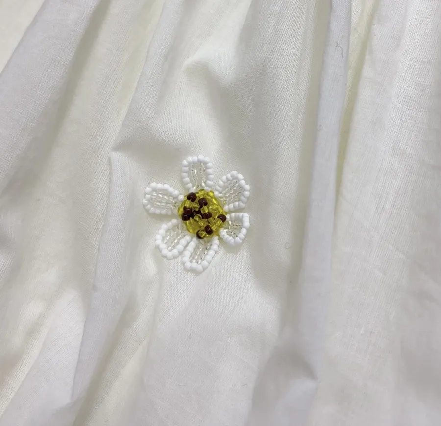 复古 压褶手工钉珠彩色立体花朵 宽松拼色衬衫连衣裙，As Shown，商品图 13