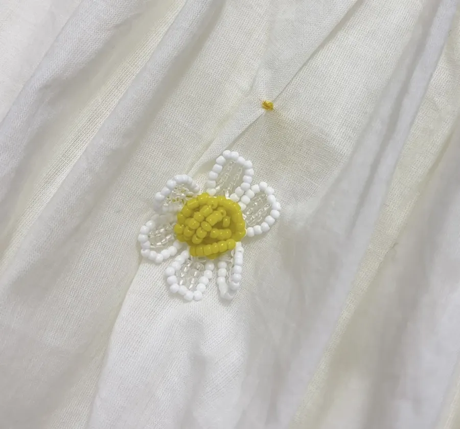 复古 压褶手工钉珠彩色立体花朵 宽松拼色衬衫连衣裙，As Shown，商品图 14