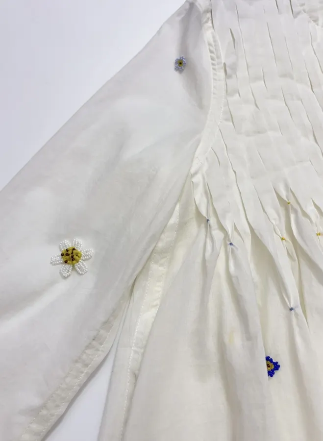 复古 压褶手工钉珠彩色立体花朵 宽松拼色衬衫连衣裙，As Shown，商品图 15