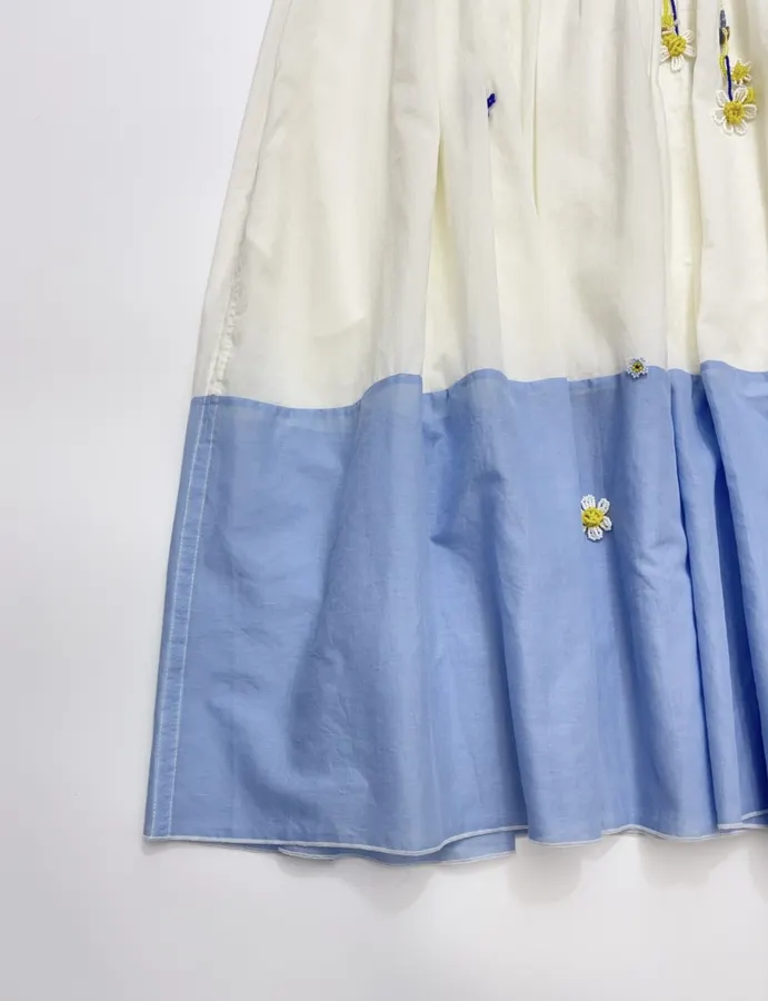 复古 压褶手工钉珠彩色立体花朵 宽松拼色衬衫连衣裙，As Shown，商品图 18