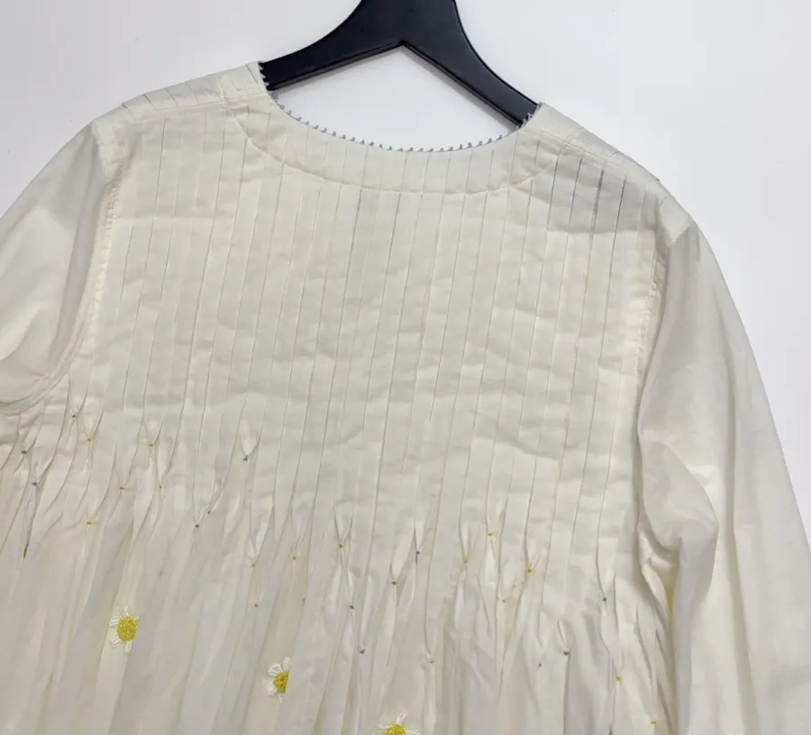 复古 压褶手工钉珠彩色立体花朵 宽松拼色衬衫连衣裙，As Shown，商品图 25