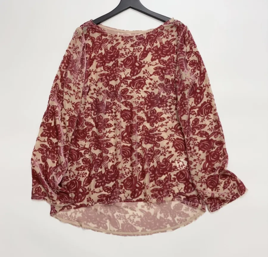 Vanessa Bruno Red and Beige Floral Silk Balloon-Sleeve Top in Red and Beige, product view