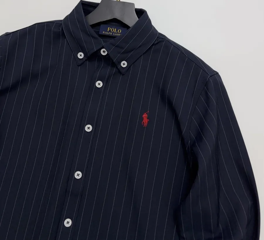 Polo Ralph Lauren Navy Pinstripe Relaxed Shirt in Navy, product view 02