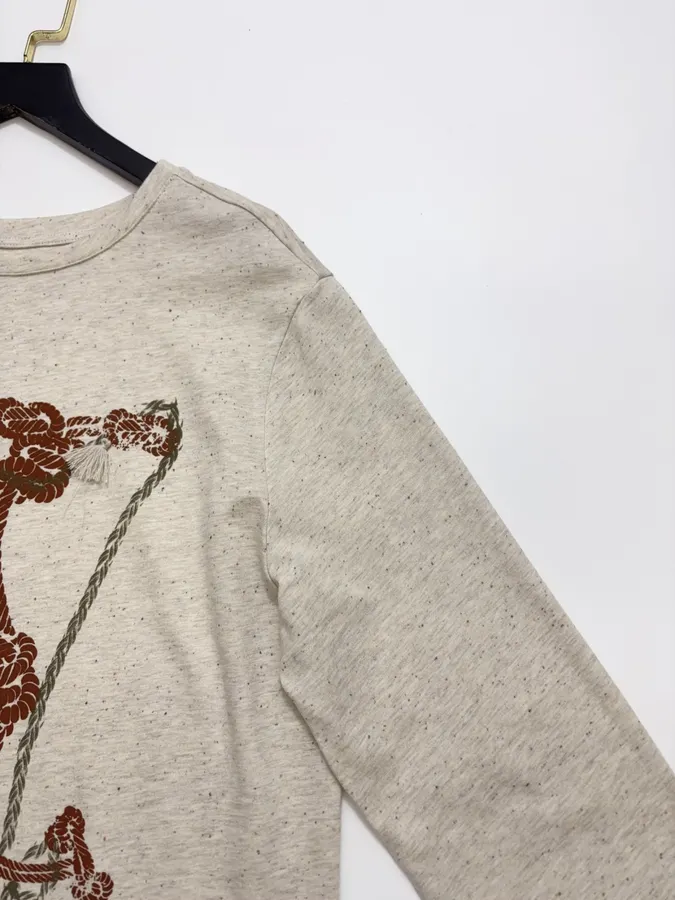 Tencel wool-cotton blend retro polka-dot textured knotted-print long-sleeve T-shirt in As Shown, product view 04