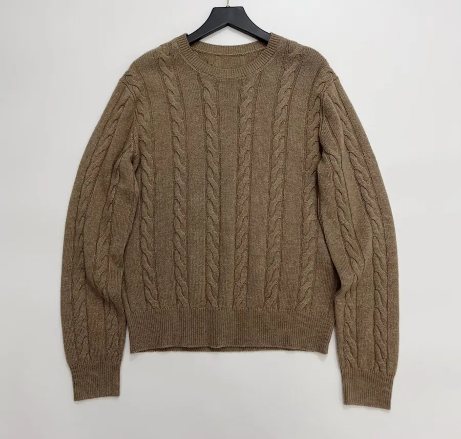Loro Piana 灰褐色绞花圆领针织毛衣，灰褐色，商品图 1