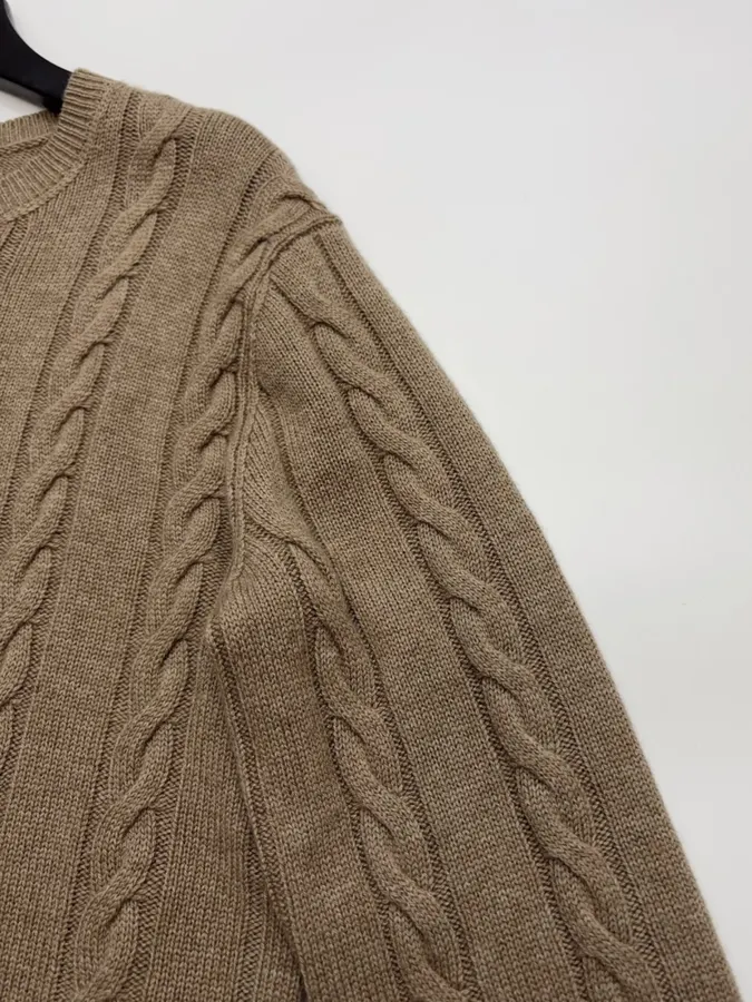 Loro Piana 灰褐色绞花圆领针织毛衣，灰褐色，商品图 4