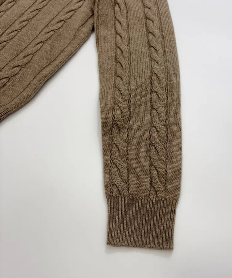 Loro Piana 灰褐色绞花圆领针织毛衣，灰褐色，商品图 6