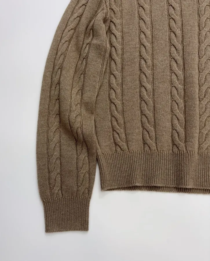 Loro Piana 灰褐色绞花圆领针织毛衣，灰褐色，商品图 7