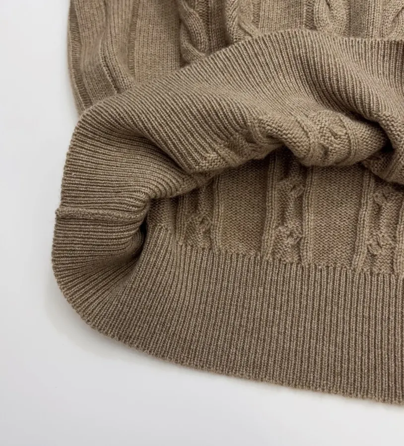 Loro Piana 灰褐色绞花圆领针织毛衣，灰褐色，商品图 10