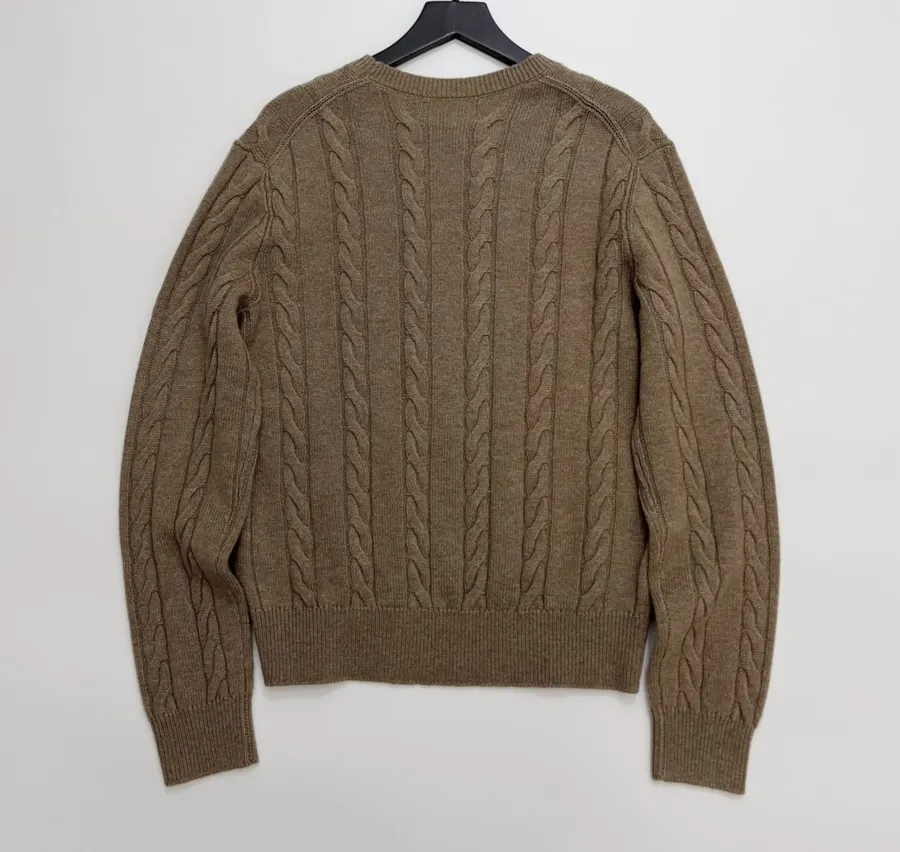 Loro Piana 灰褐色绞花圆领针织毛衣，灰褐色，商品图 12