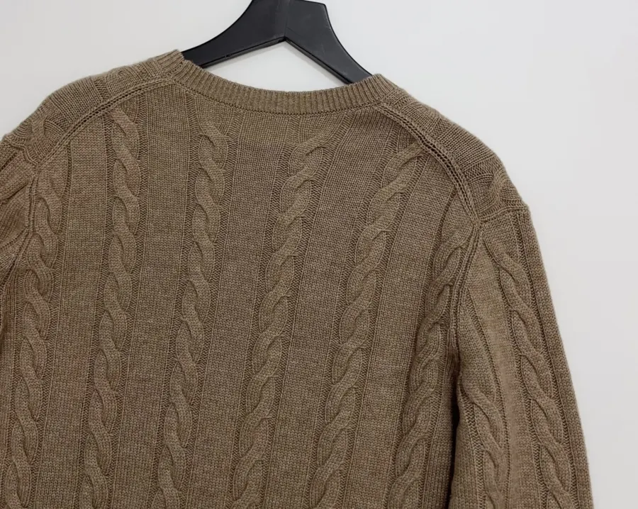 Loro Piana 灰褐色绞花圆领针织毛衣，灰褐色，商品图 13