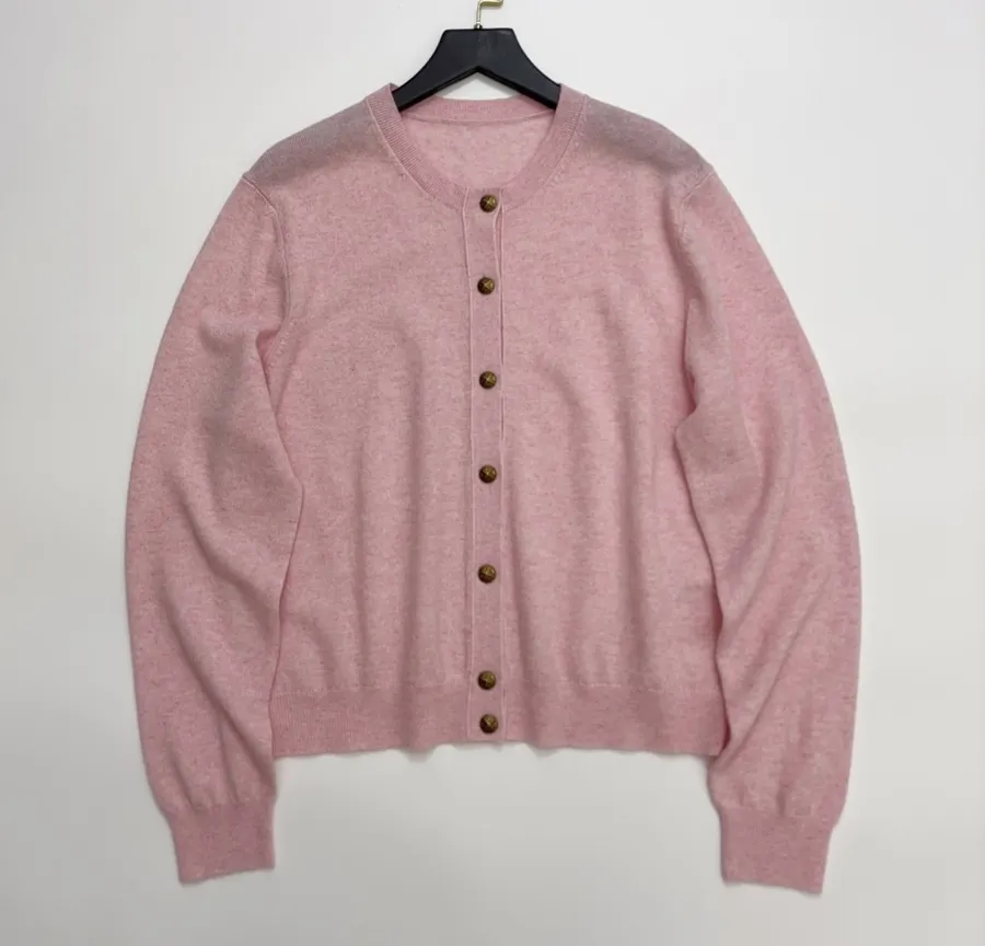Loro Piana Pink Crew-Neck Button Cardigan in Pink, product view 01