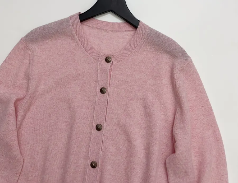 Loro Piana Pink Crew-Neck Button Cardigan in Pink, product view 02