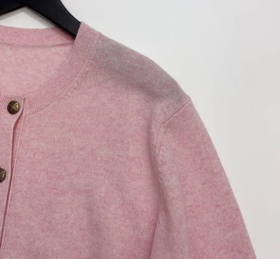 Loro Piana Pink Crew-Neck Button Cardigan in Pink, product view 03