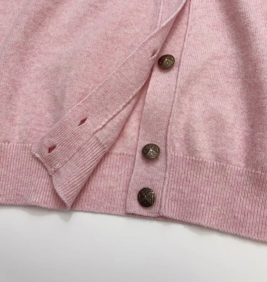 Loro Piana Pink Crew-Neck Button Cardigan in Pink, product view 11