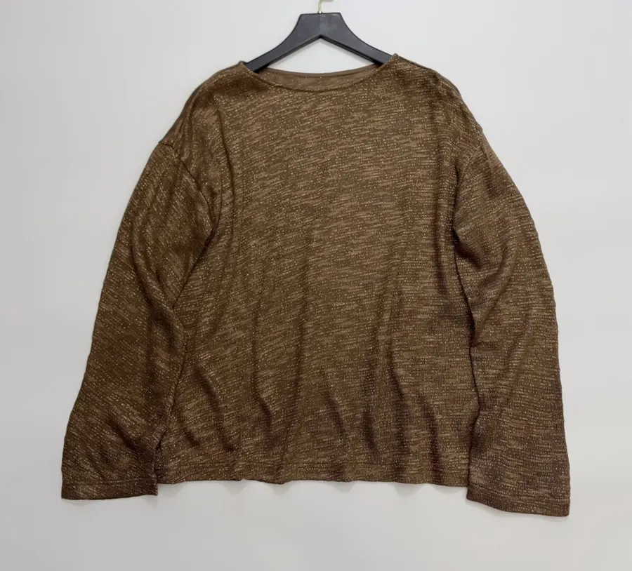 Round-neck long-sleeve relaxed knit top with dropped shoulders in As Shown, product view