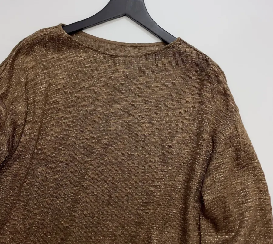 Round-neck long-sleeve relaxed knit top with dropped shoulders in As Shown, product view 02
