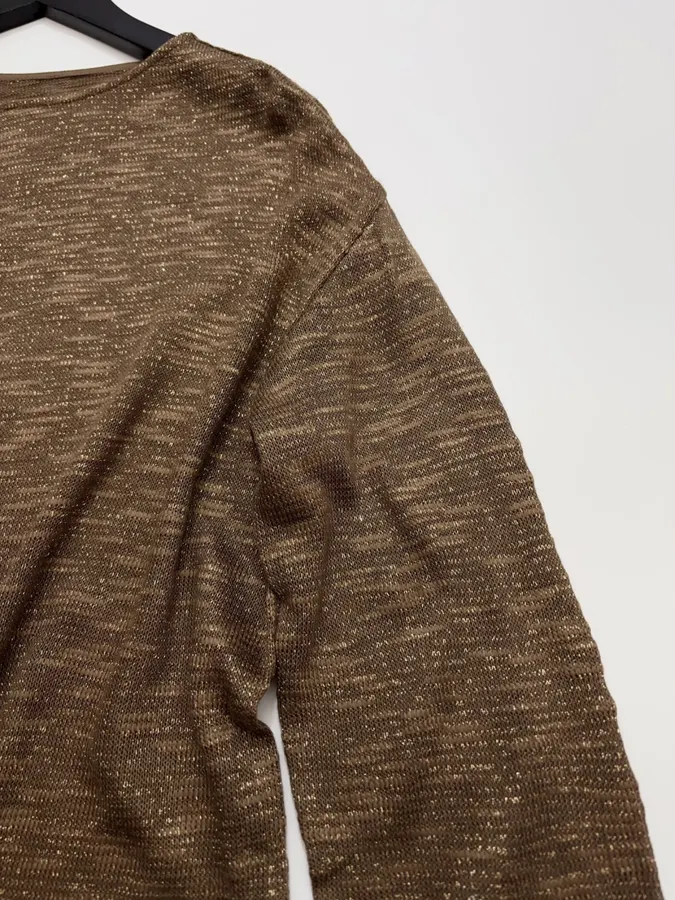 Round-neck long-sleeve relaxed knit top with dropped shoulders in As Shown, product view 03
