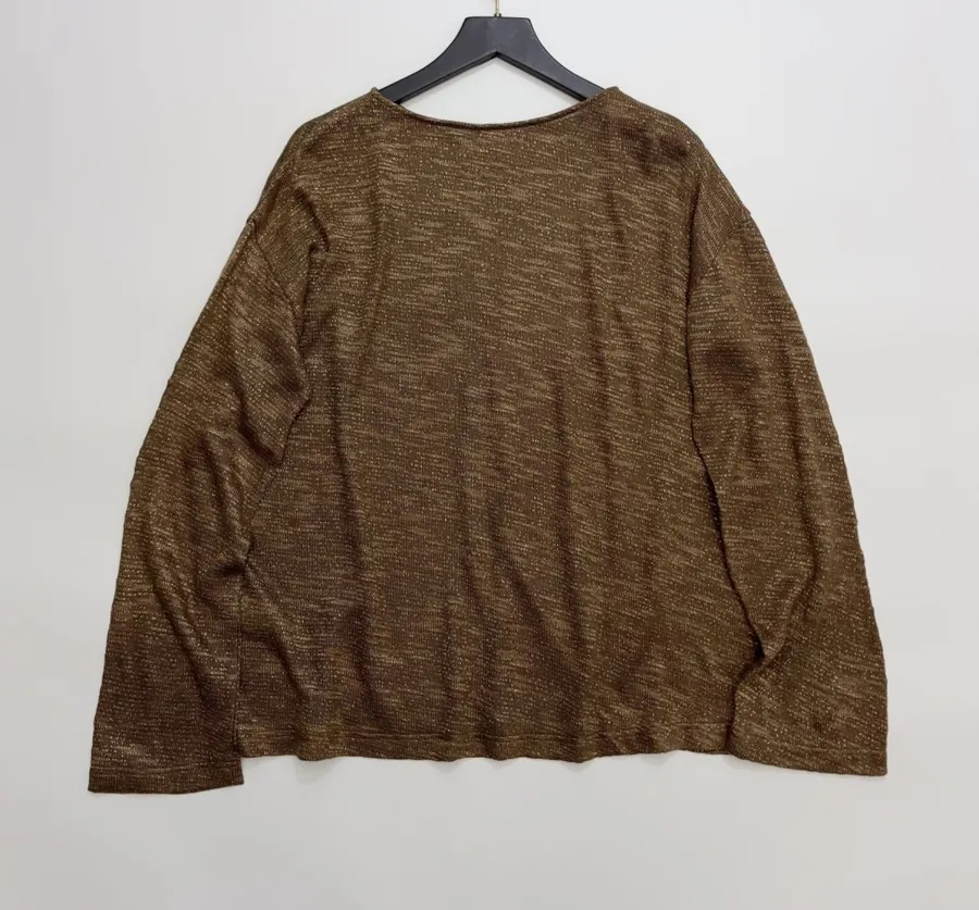 Round-neck long-sleeve relaxed knit top with dropped shoulders in As Shown, product view 11