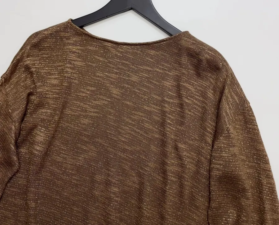 Round-neck long-sleeve relaxed knit top with dropped shoulders in As Shown, product view 14