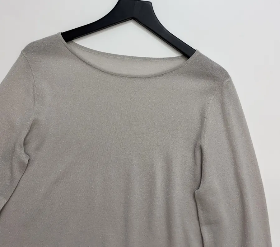 Brunello Cucinelli Taupe Boat-Neck Long-Sleeve Knit Top in Taupe, product view 02