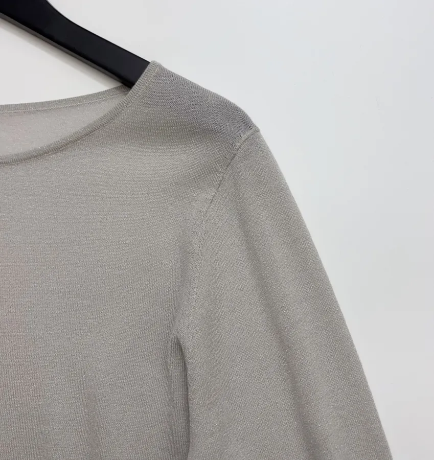 Brunello Cucinelli Taupe Boat-Neck Long-Sleeve Knit Top in Taupe, product view 03