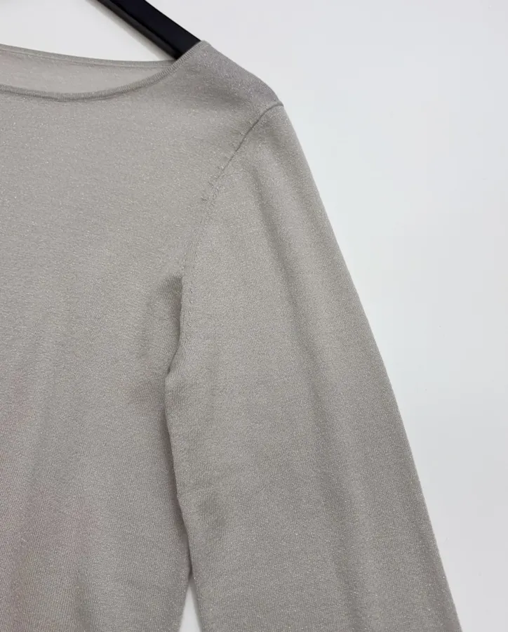 Brunello Cucinelli Taupe Boat-Neck Long-Sleeve Knit Top in Taupe, product view 04