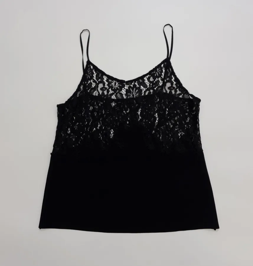 CHANEL 黑色蕾丝拼接吊带背心，黑色，产品主图