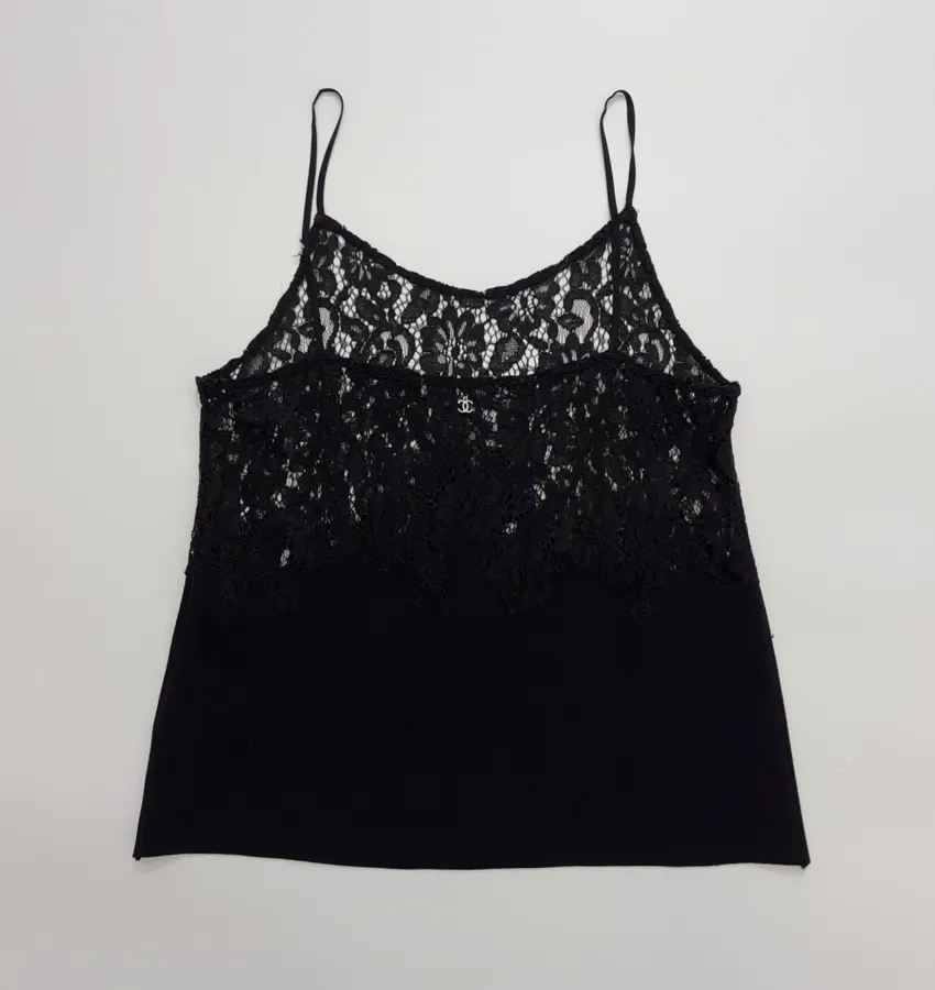 CHANEL Black Lace-Trim Camisole Top in Black, product view 10