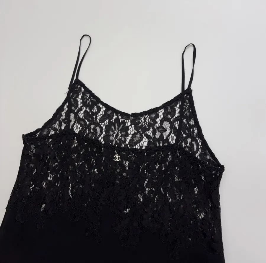 CHANEL Black Lace-Trim Camisole Top in Black, product view 11