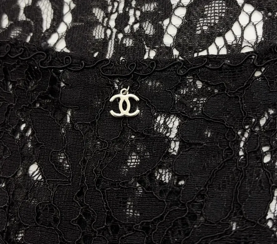 CHANEL Black Lace-Trim Camisole Top in Black, product view 12