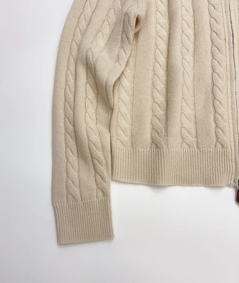 Loro Piana Retro Houndstooth Solid Cardigan, Relaxed Short Zip-Up Knit in As Shown, product view 08