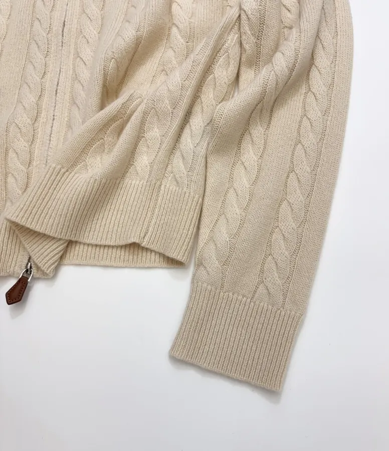 Loro Piana Retro Houndstooth Solid Cardigan, Relaxed Short Zip-Up Knit in As Shown, product view 11