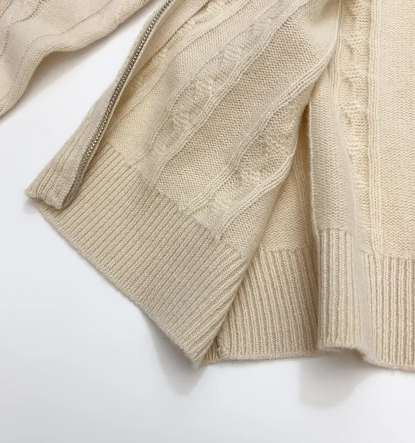 Loro Piana Retro Houndstooth Solid Cardigan, Relaxed Short Zip-Up Knit in As Shown, product view 13
