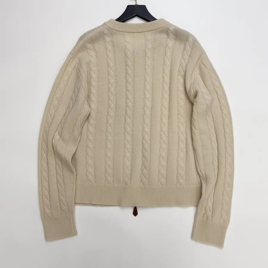 Loro Piana Retro Houndstooth Solid Cardigan, Relaxed Short Zip-Up Knit in As Shown, product view 14