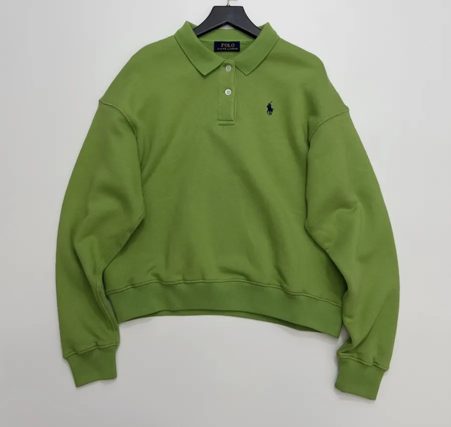 Polo Ralph Lauren Green Collared Pullover Sweatshirt in Green, product view 01