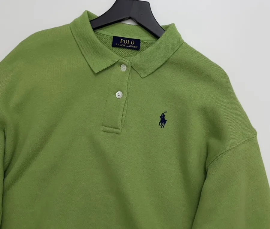 Polo Ralph Lauren Green Collared Pullover Sweatshirt in Green, product view 02