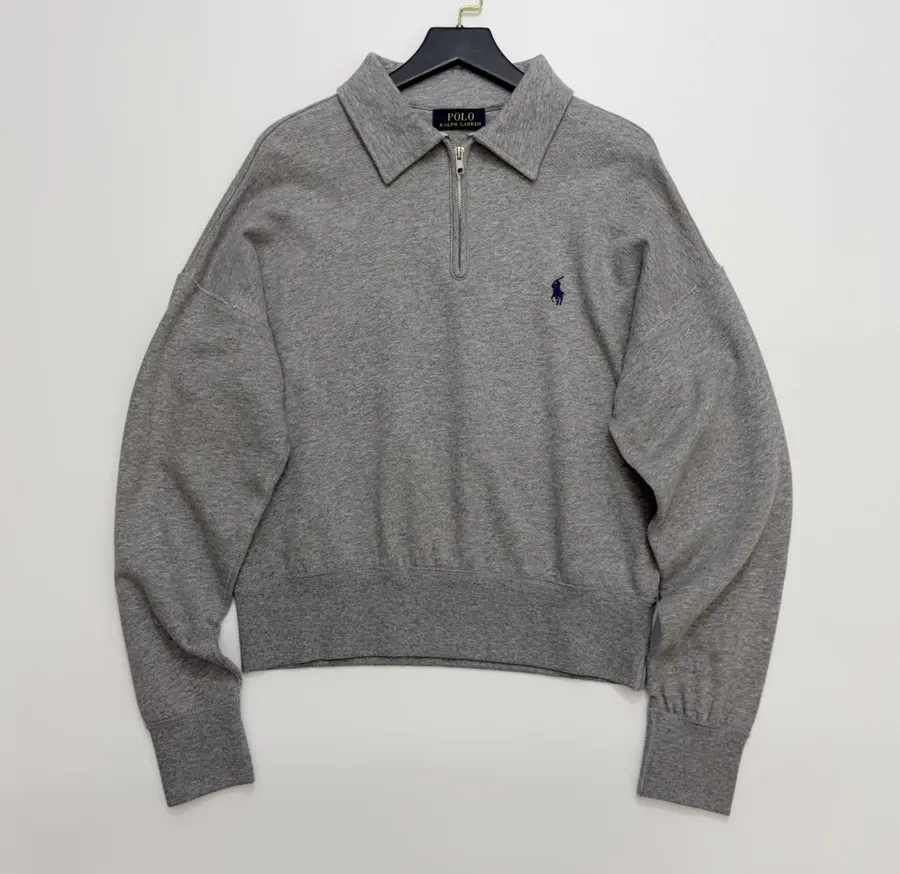 Polo Ralph Lauren Heather Grey Collared Half-Zip Sweatshirt in Heather Grey, product view 01