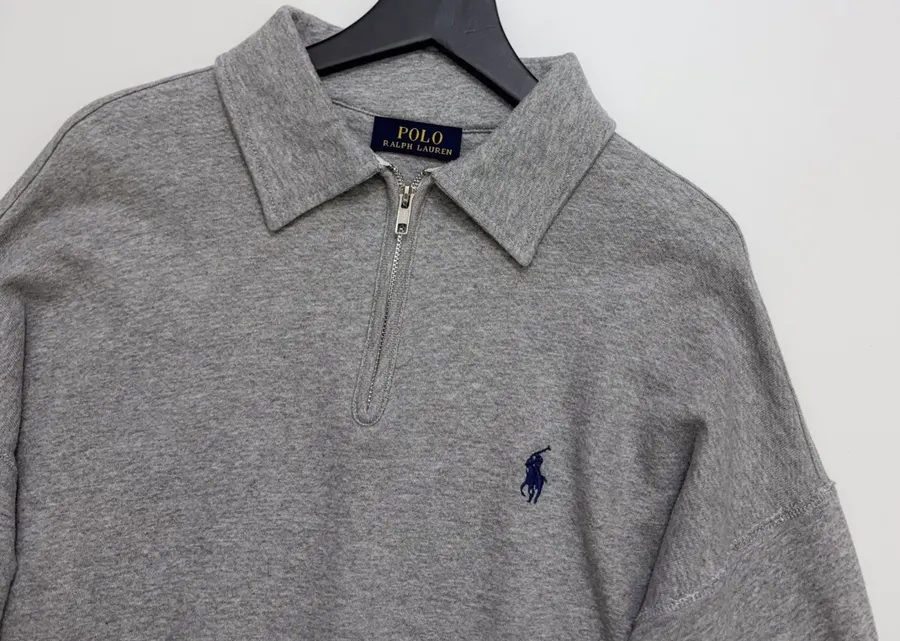 Polo Ralph Lauren Heather Grey Collared Half-Zip Sweatshirt in Heather Grey, product view 02